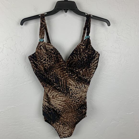 Miraclesuit Swimsuit Womens 16 One Piece SIREN 6524317 Shapewear Animal Print - Picture 1 of 6